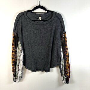 We The Free Blossom Thermal Balloon Sleeve Bandana Print Boho Top‎ Womens Size S